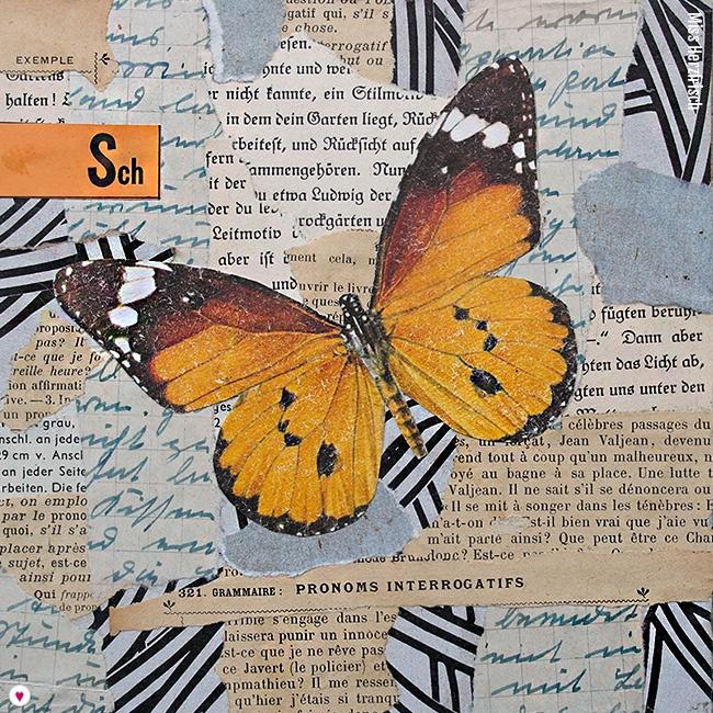Miss Herzfrisch 15fünfzehn Originalcollage „Schmetterling auf Reisen“